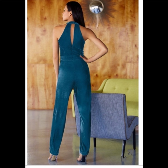  Boston Proper teal velvet jumpsuit 0 NWT - Picture 3 of 4